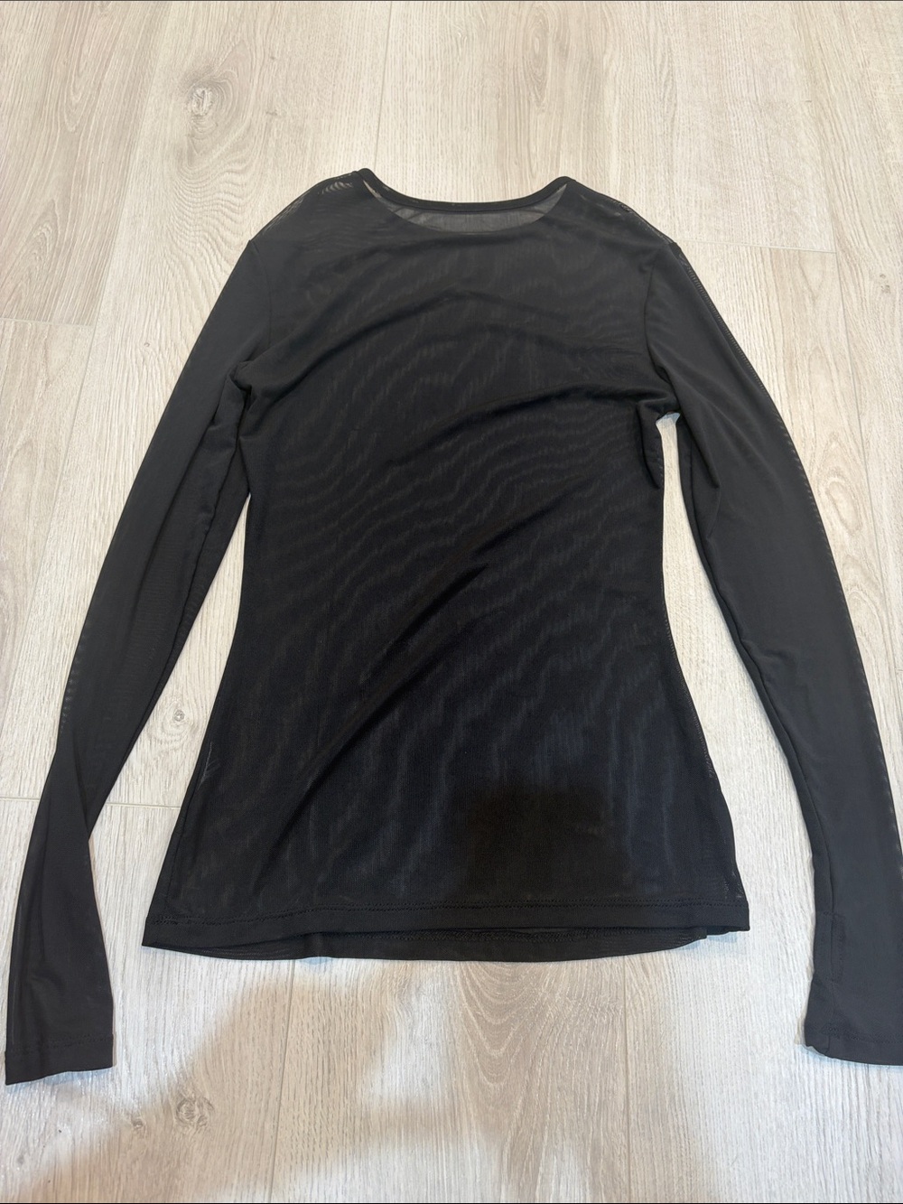 Black Long-Sleeve Mesh Crewneck Women's Top SEE THROUGH